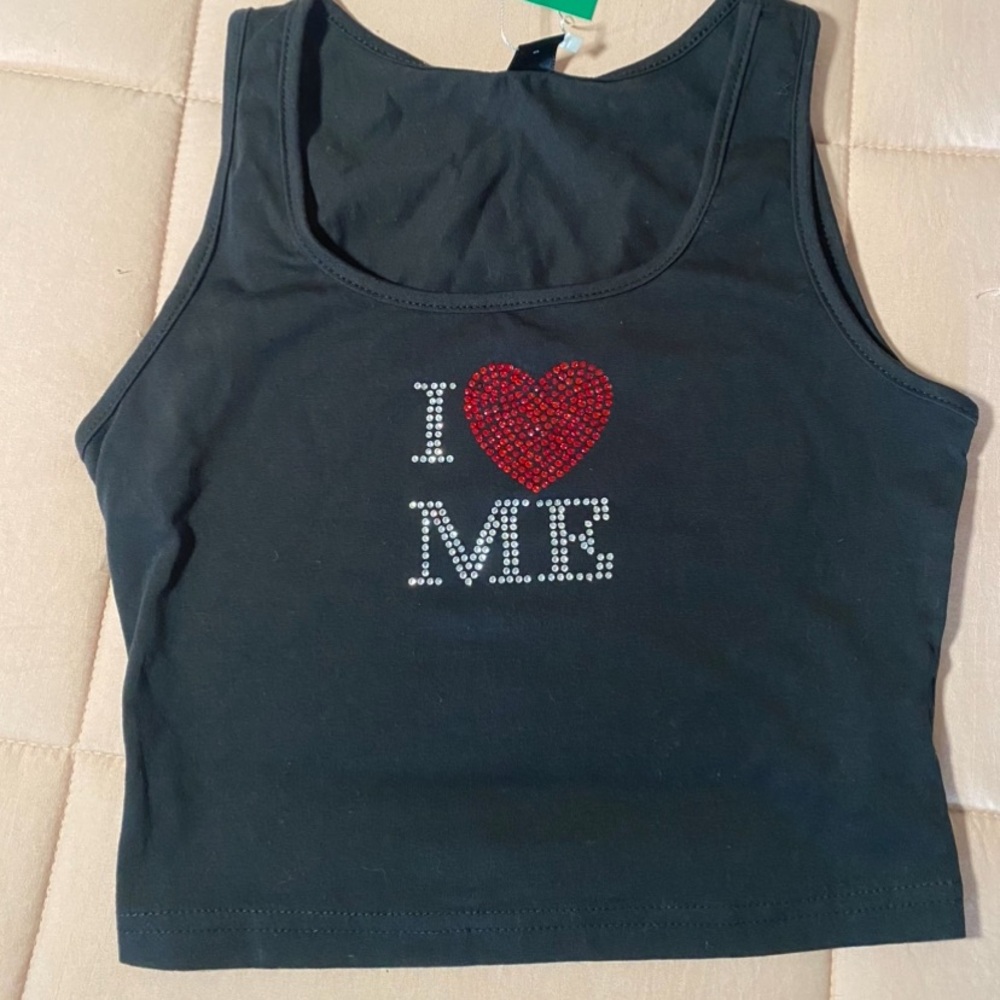 Y2K style black rhinestone tank crop top
